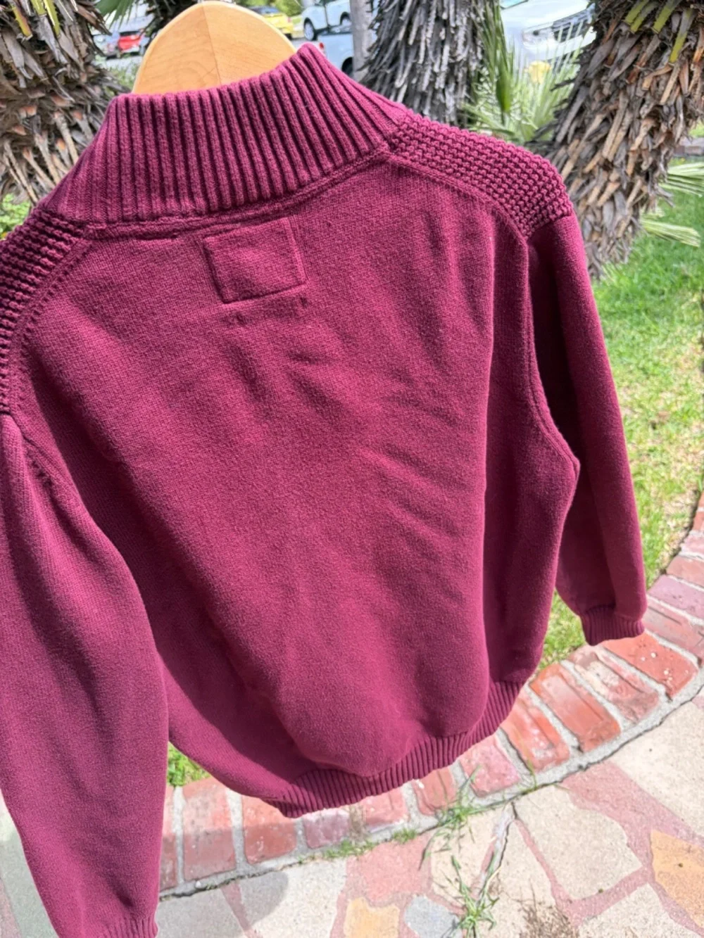 Weatherproof Vintage Quarter Zip Sweater Burgundy Textured Knit Size Large ♥️